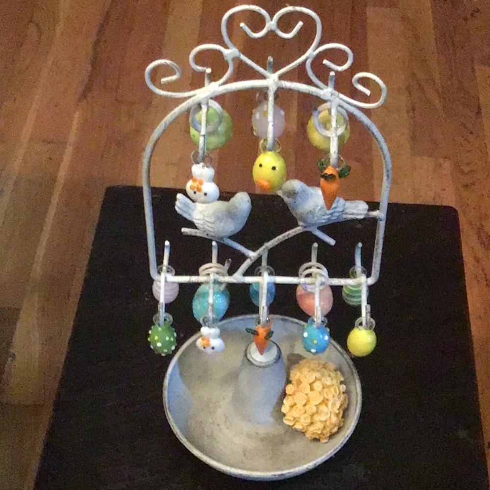 Easter “tree” Glass Ornaments, Ceramic Roses, Set of 6 sparkly eggs